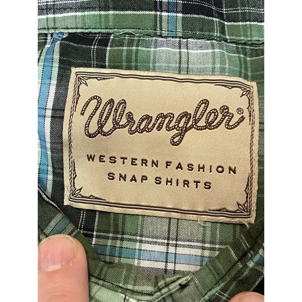 Wrangler Wrancher Western Pearl snap Bush Popper Mens XL Green Plaid Long Sleeve - Picture 4 of 6